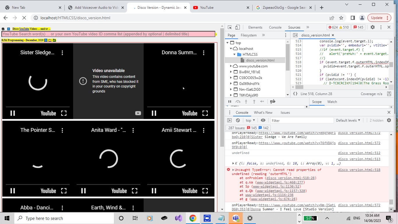 User Controlled Dynamic Javascript YouTube Embedded API Onerror Tutorial