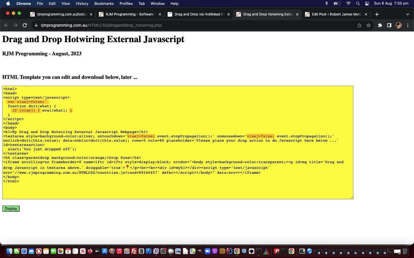 Drag and Drop via Hotlinked Javascript Global Variable Tutorial