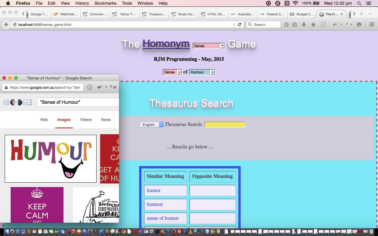 HTML/Javascript Homonymns Game Tutorial