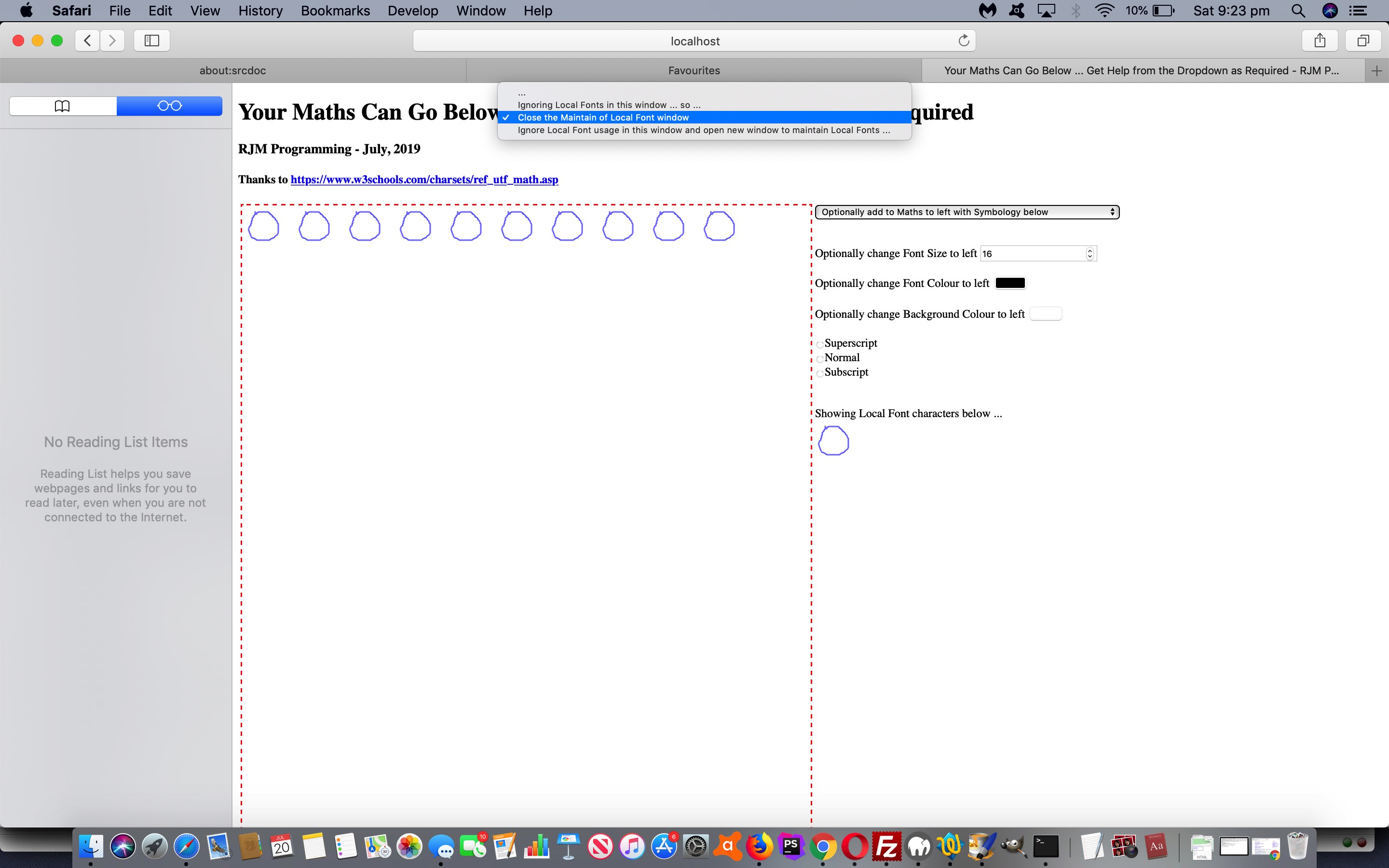 Maths Symbology via New Window Local Font Memory Tutorial