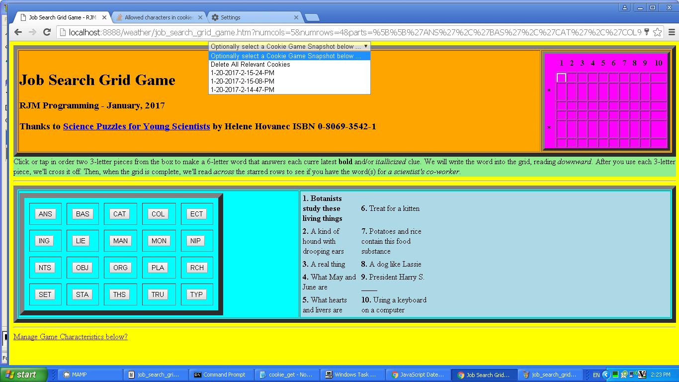 Job Search Grid Game Cookie Tutorial