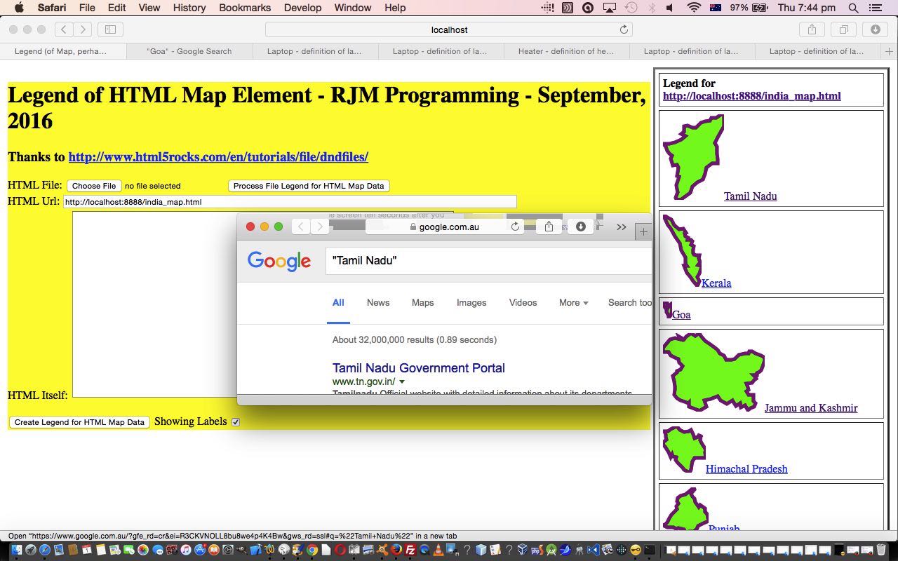 Legend for and from HTML Map Element Primer Tutorial