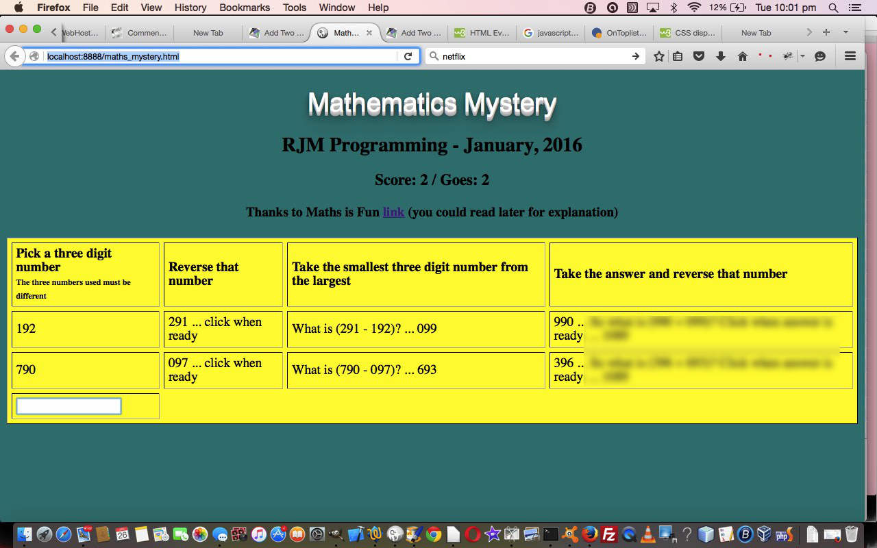 HTML/Javascript Maths Mystery Game Primer Tutorial