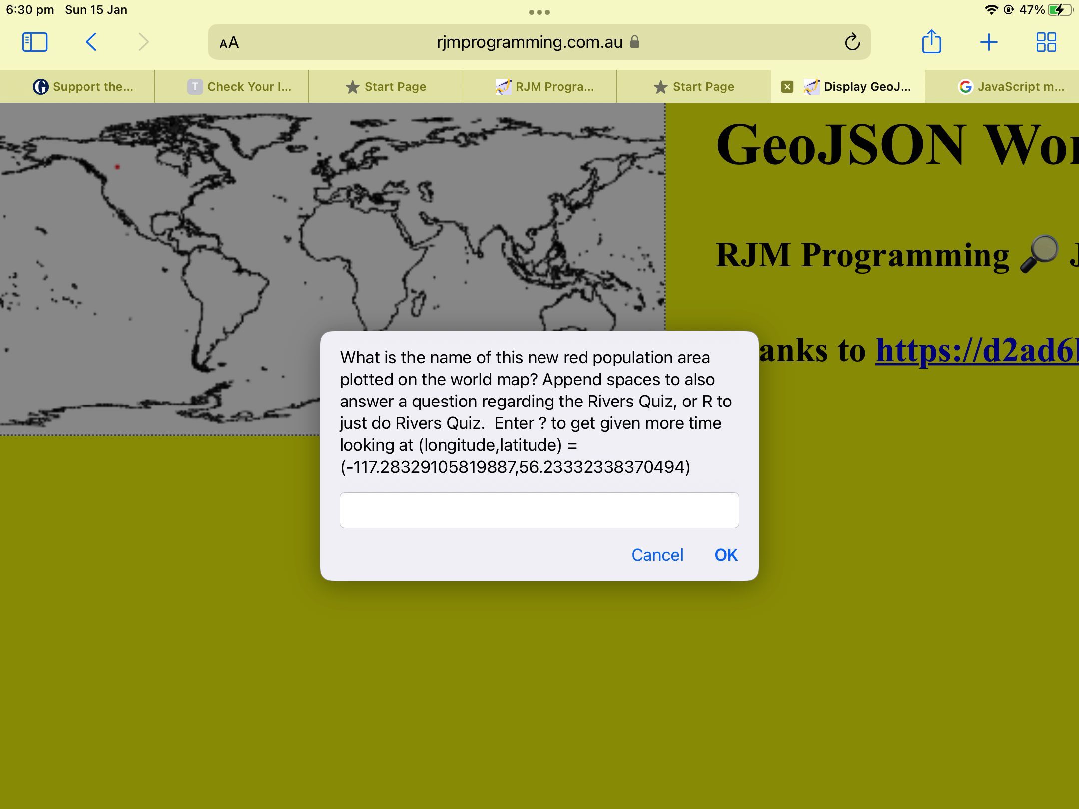 GeoJson World Coastline Quiz Deployments Tutorial