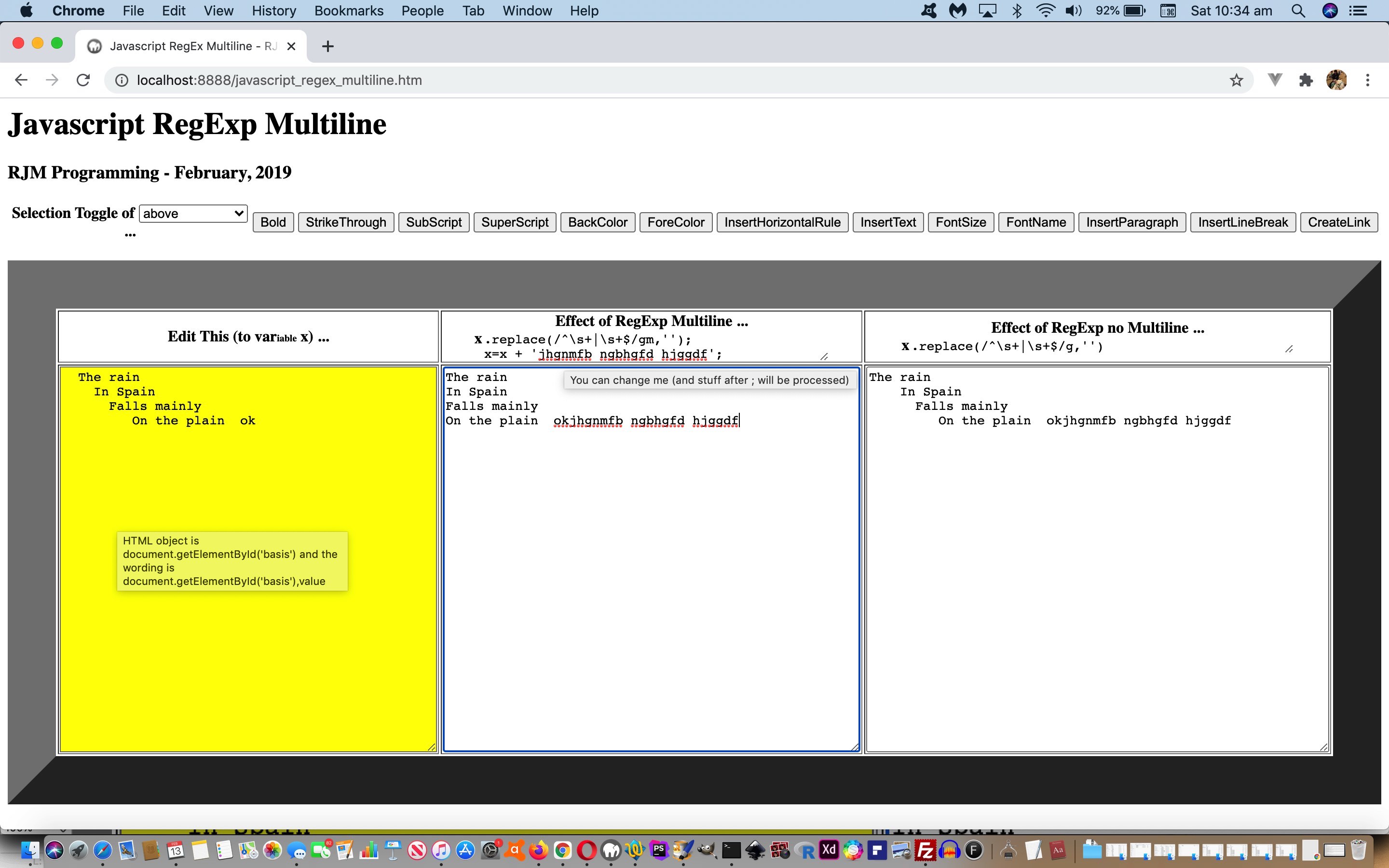 Javascript Multiline User Definable Replace RegExp Multiline Tutorial