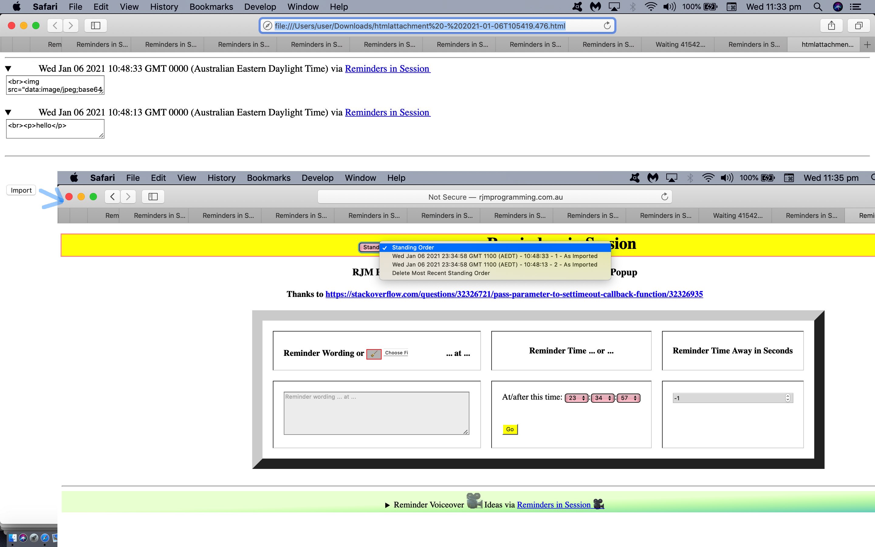 Dynamic Timer Web Browser Import Reminder Tutorial