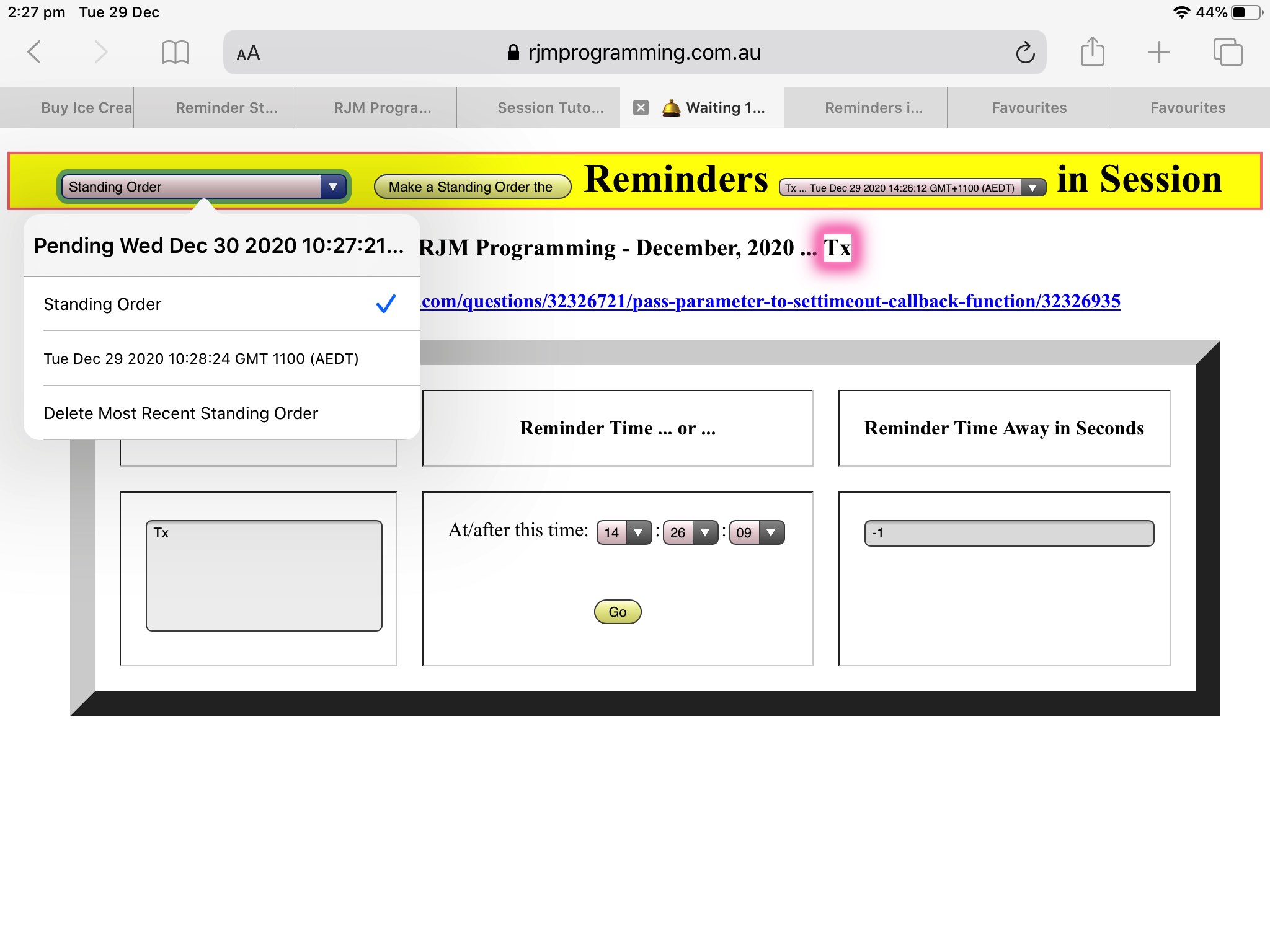 Dynamic Timer Web Browser Reminder Standing Order Date Tutorial