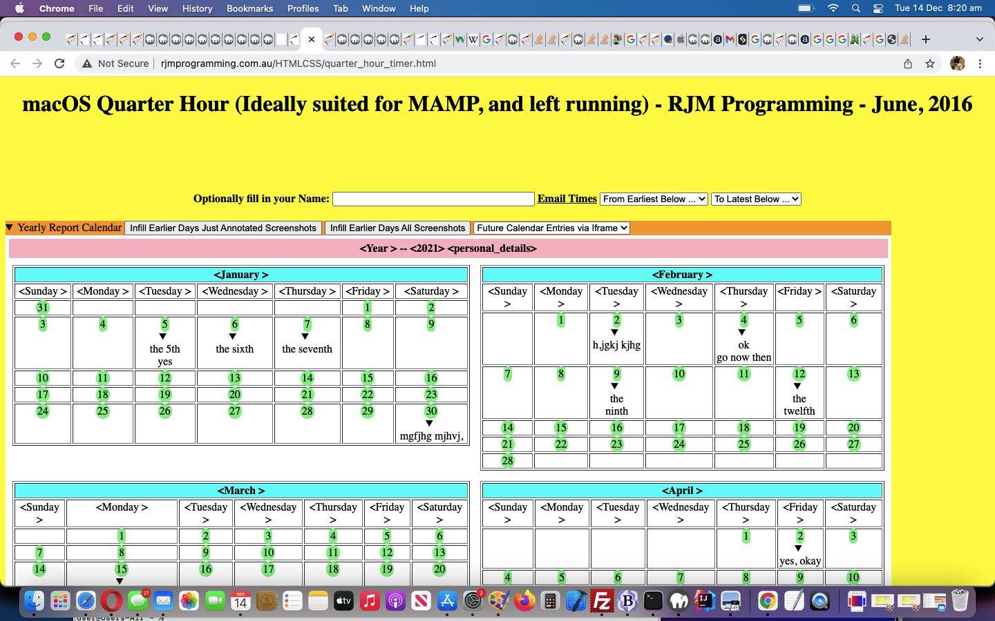 Mac OS MAMP Timekeeping Web Application PHP Calendar Aesthetics Tutorial