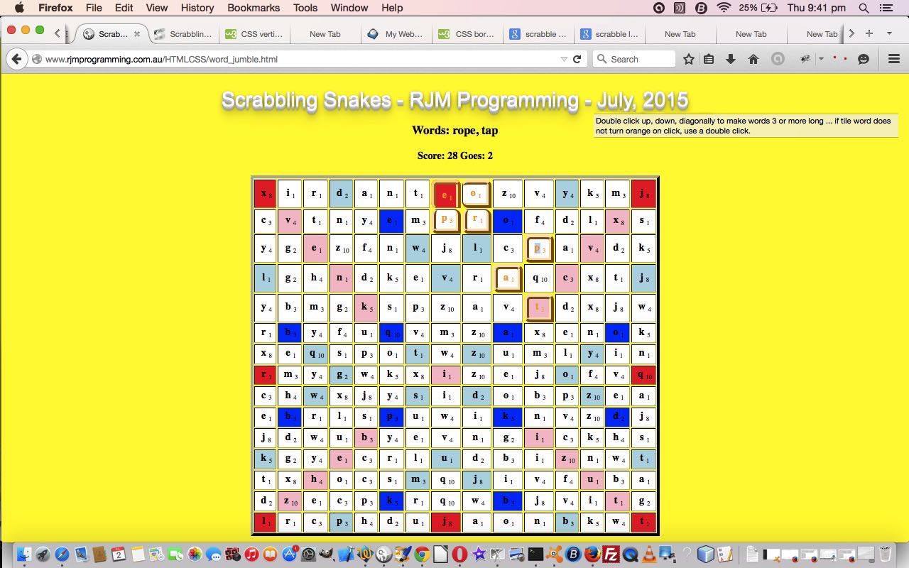 HTML/Javascript Scrabbling Snakes Game Primer Tutorial