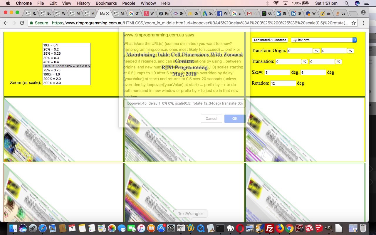 HTML Table Cell Maintained Dimensions Variably Zoomed Animated Content Tutorial