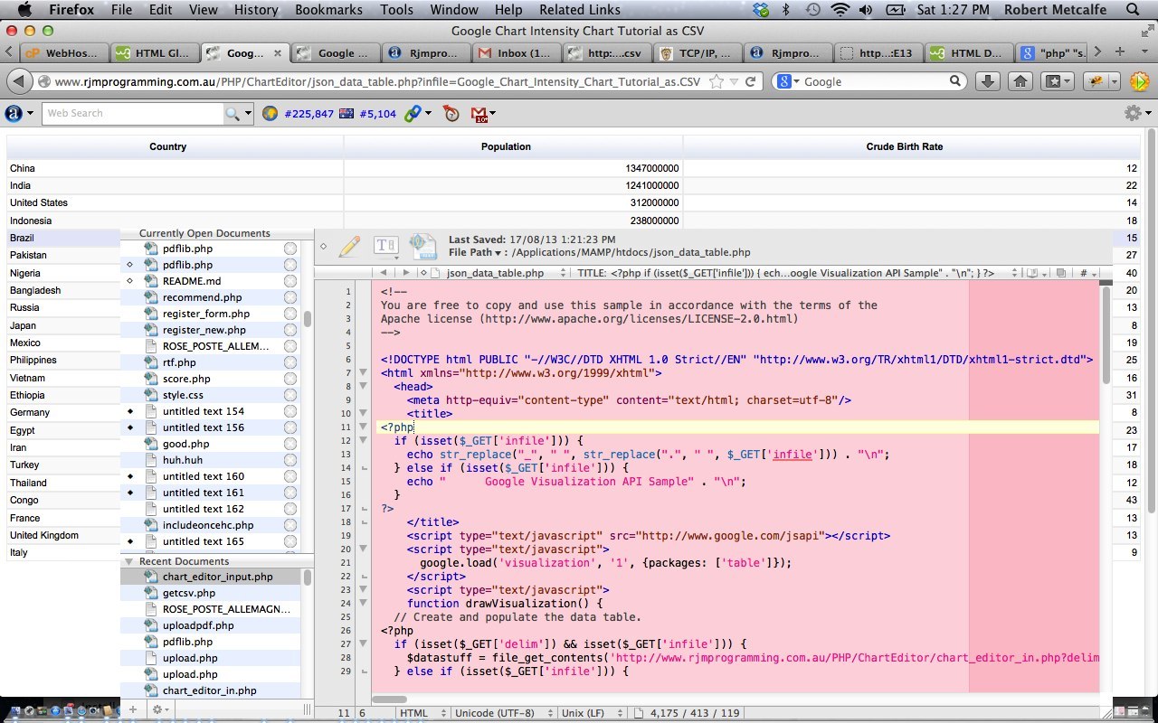 PHP/Javascript/HTML Google Chart JSON Data Table Import of CSV Tutorial