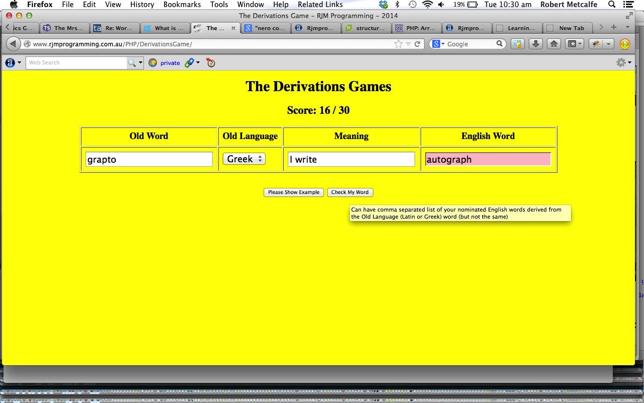 PHP The Derivations Game Tutorial