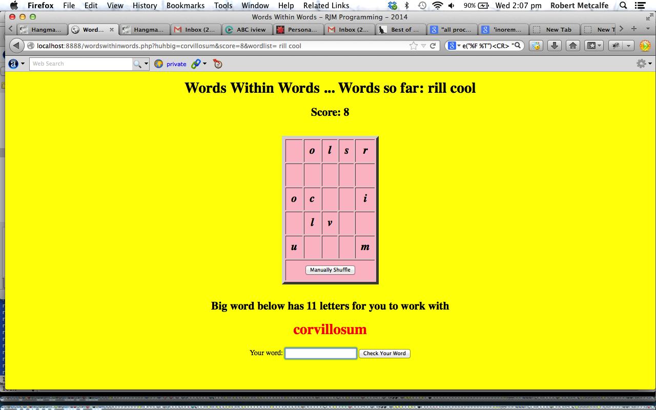 PHP Words Within Words Game Tutorial