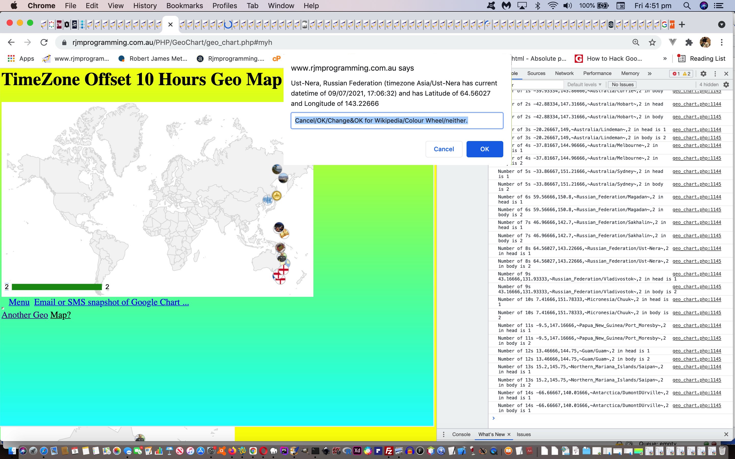 TimeZone Offset Places Google Geo Chart Popup User Interaction Tutorial