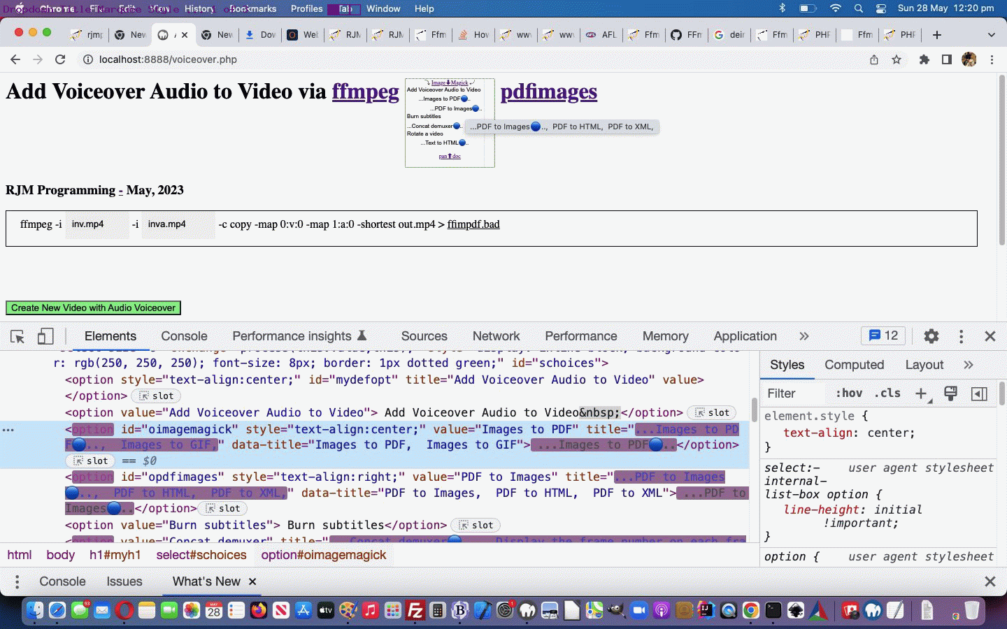 Ffmpeg and Pandoc and ImageMagick and Pdfimages Dropdown Onhover Marquee Tutorial